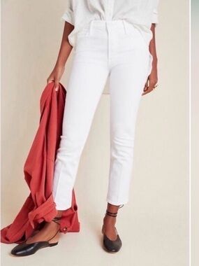 MOTHER Mid Rise Dazzler White Ankle Jeans